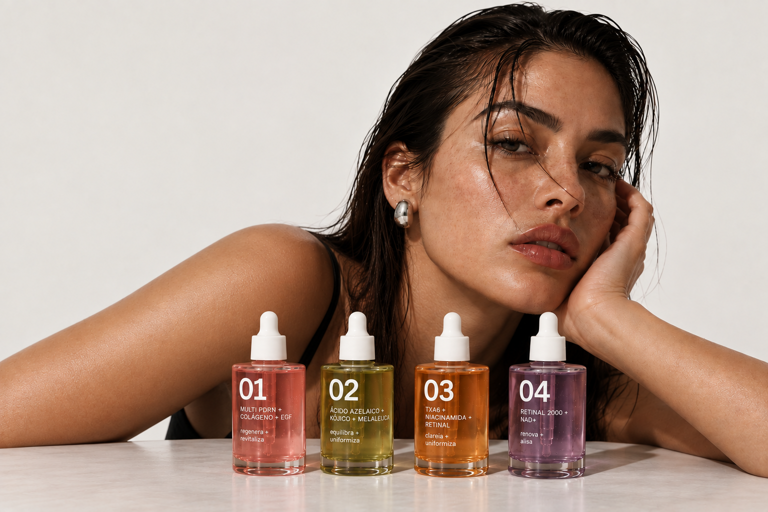 Modelo com os quatro séruns Onritual